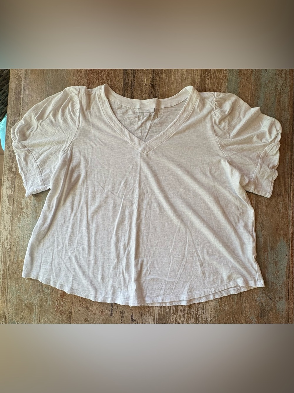 J. Jill White V-Neck Tee Shirt With Knotted Short Sleeves